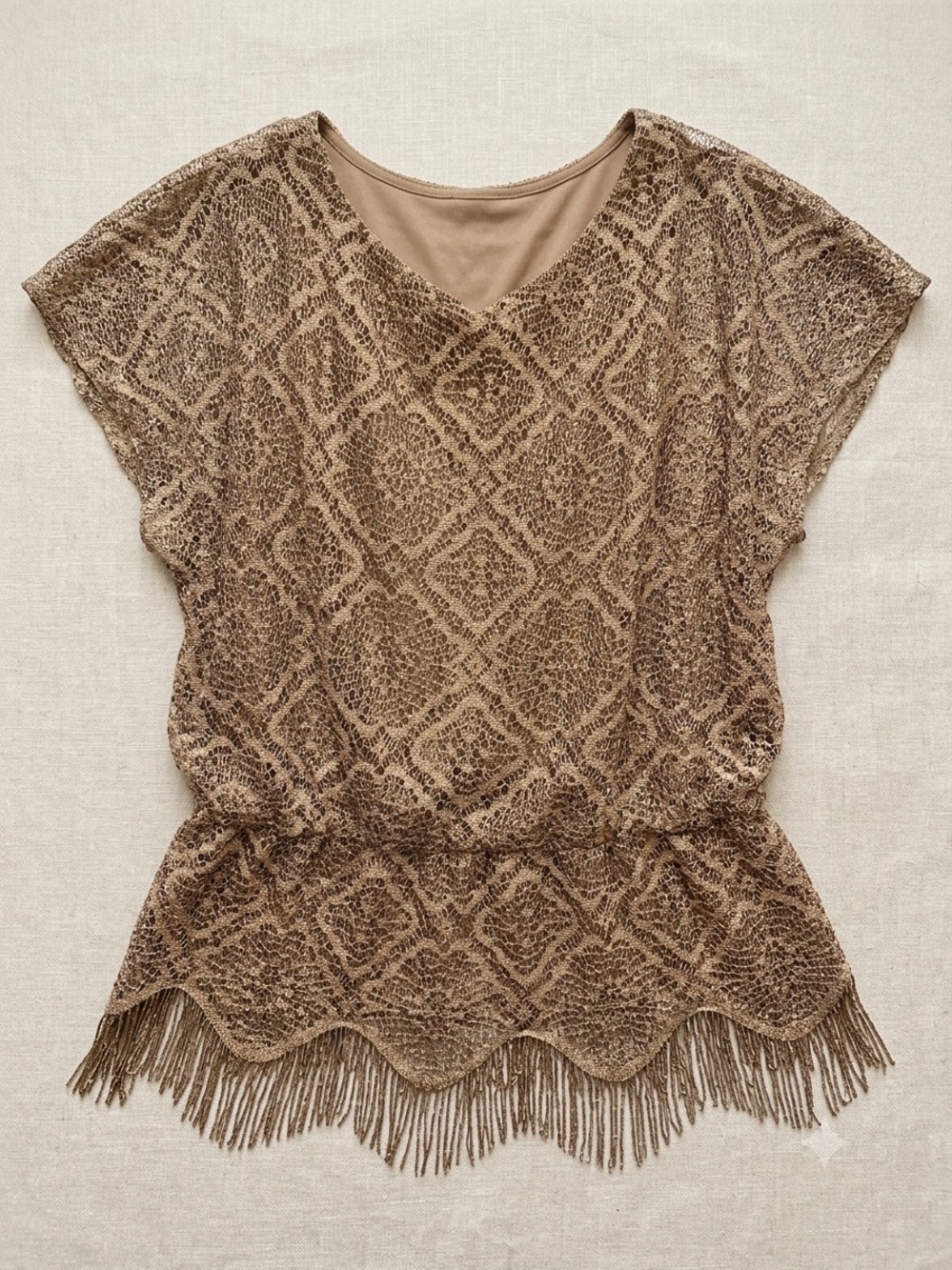 Collection by Dressbarn Metallic Gold Lace Top